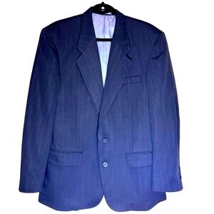 VTG Fabrizio 100% Wool Navy Blue Pinstripe 2 Button Blazer Jacket Mens 42R USA